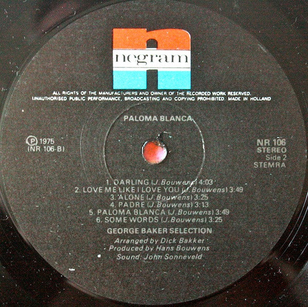 George Baker Selection - Paloma Blanca (LP) Vinyl LP Vinyl Zeer Goed / Hoesje Goed "VINYLSINGLES.NL"