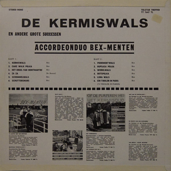 Akkordeon-Duo Bex-Menten - De Kermiswals En Andere Grote Successen (LP) 40760 Vinyl LP Vinyl Goed / Hoes Goed