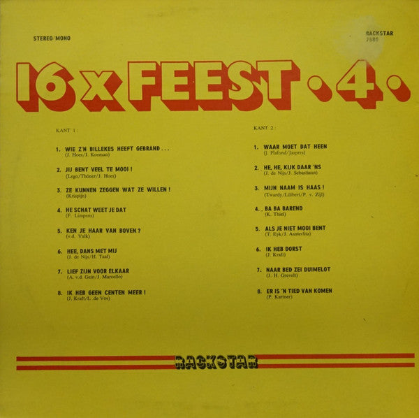 Various - 16 X Feest 4 (LP) 41254 Vinyl LP Vinyl Goed / Hoes Goed