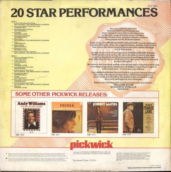 Various - 20 Star Performances (LP) 46967 Vinyl LP Vinyl Goed / Hoes Goed