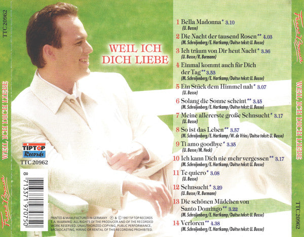 Frans Bauer - Weil Ich Dich Liebe (CD) 70795 Compact Disc Goede Staat