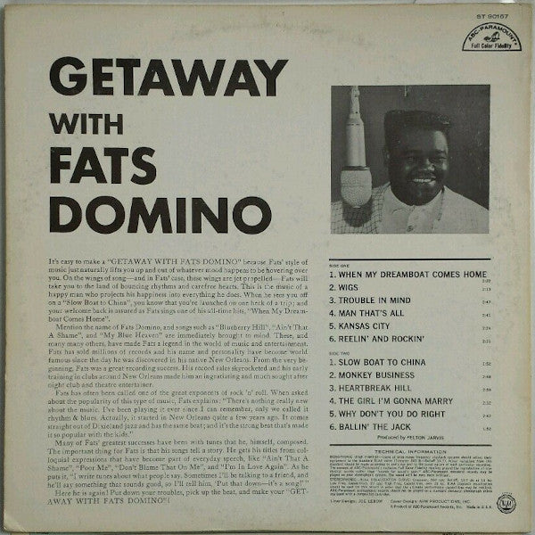 Fats Domino - Getaway With Fats Domino (LP) Vinyl LP Vinyl Zeer Goed / Hoesje Goed "VINYLSINGLES.NL"