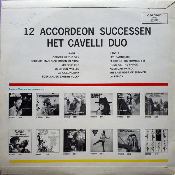Cavelli Duo - 12 Accordeon Successen (LP) Vinyl LP Vinyl Zeer Goed / Hoesje Goed "VINYLSINGLES.NL"