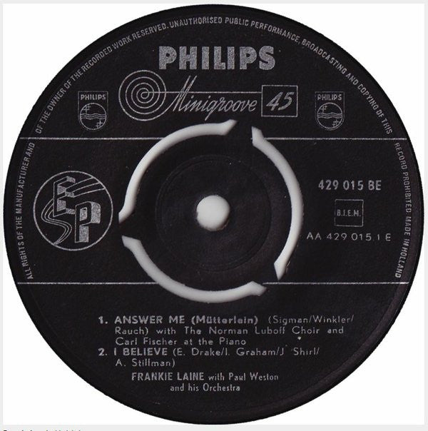 Frankie Laine With Paul Weston And His Orchestra - Frankie Laine 15501 Vinyl Singles EP Vinyl Goed / Hoes Goed