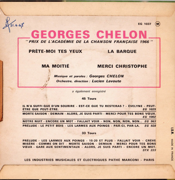 Georges Chelon - Prête-moi Tes Yeux Vinyl Singles EP Vinyl Zeer Goed / Hoesje Goed "VINYLSINGLES.NL"