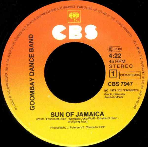 Goombay Dance Band - Sun Of Jamaica Vinyl Singles Vinyl Zeer Goed / Hoesje Goed "VINYLSINGLES.NL"