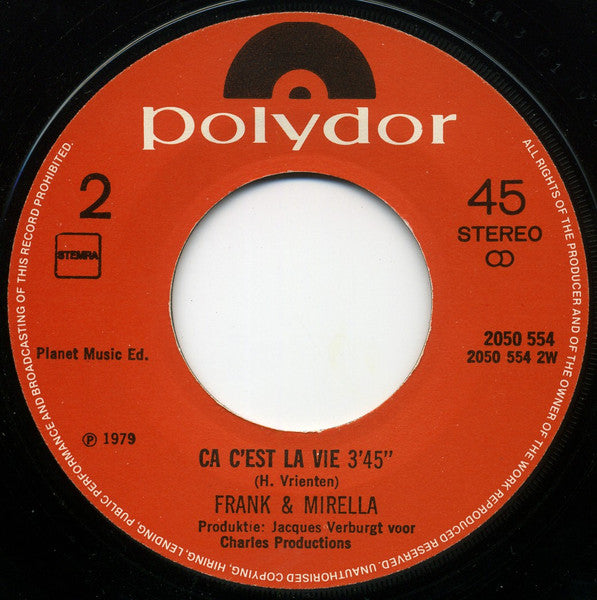 Frank & Mirella - De Verzonken Stad 23900 Vinyl Singles Vinyl Zeer Goed / Hoesje Goed "VINYLSINGLES.NL"