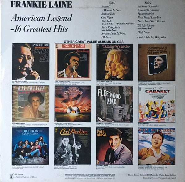 Frankie Laine - American Legend - 16 Greatest Hits (LP) Vinyl LP Vinyl Zeer Goed / Hoesje Goed "VINYLSINGLES.NL"
