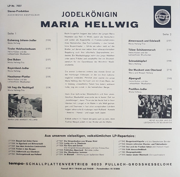 Maria Hellwig - Jodelkönigin Maria Hellwig (LP) 42271 Vinyl LP Vinyl Goed / Hoes Goed