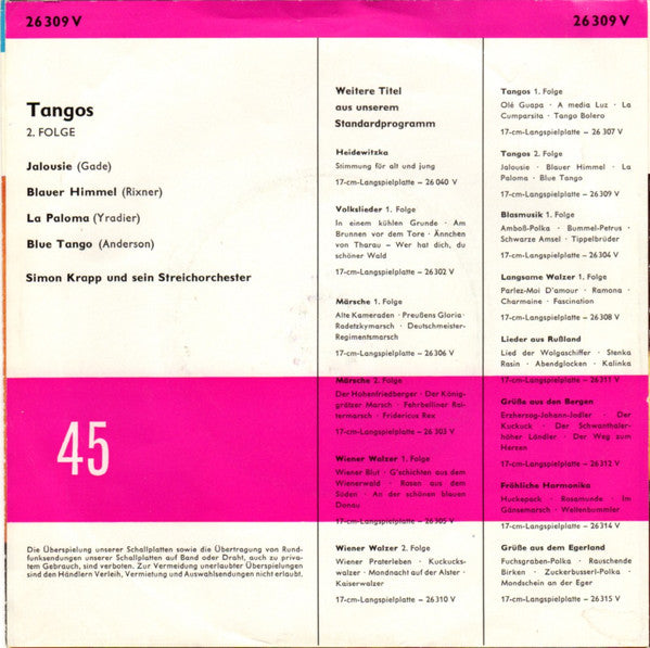 Orchester Simon Krapp - Tangos, 2. Folge 17018 Vinyl Singles Vinyl Goed / Hoes Goed