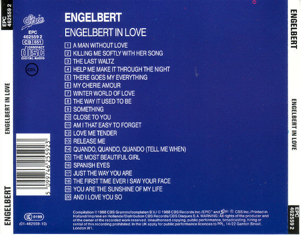 Engelbert Humperdinck - Engelbert In Love (CD) Compact Disc Vinyl Goed / Hoes Goed