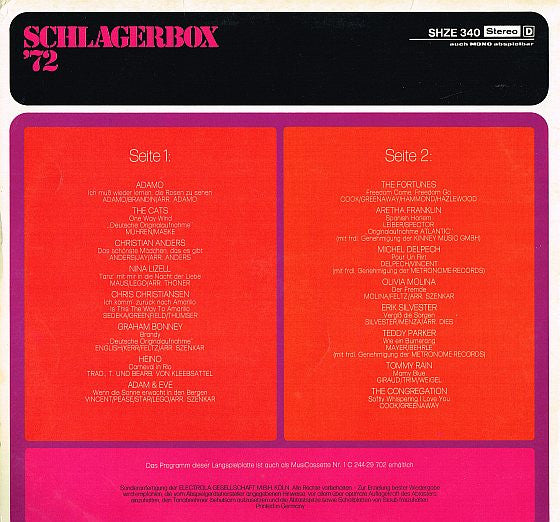 Various - Schlagerbox '72 (LP) 50629 Vinyl LP Vinyl Goed / Hoes Goed