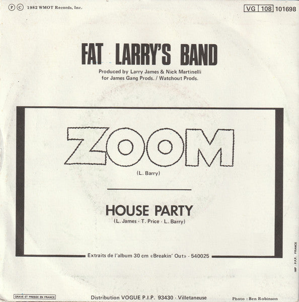 Fat Larry's Band - Zoom Vinyl Singles Vinyl Zeer Goed / Hoesje Goed "VINYLSINGLES.NL"