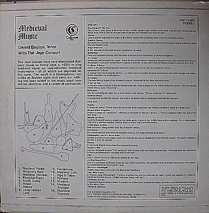 Gerald English With Jaye Consort - Medieval Music (LP) Vinyl LP Vinyl Zeer Goed / Hoes Goed "VINYLSINGLES.NL"