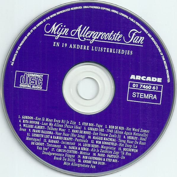 Various - Mijn Allergrootste Fan En 19 Andere Luisterliedjes (CD) 70523 Compact Disc Goede Staat