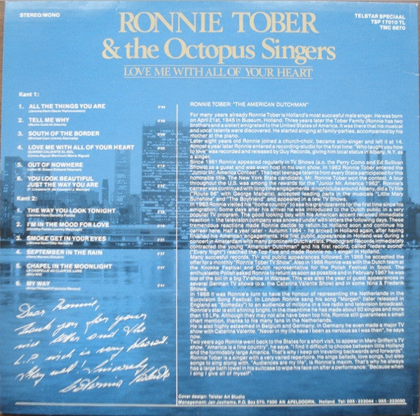 Ronnie Tober & The Octopus Singers - Love Me With All Of Your Heart (LP) 42940 Vinyl LP Vinyl Goed / Hoes Goed