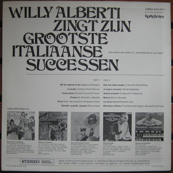 Willy Alberti - Zingt Zijn Grootste Italiaanse Successen (LP) 51327