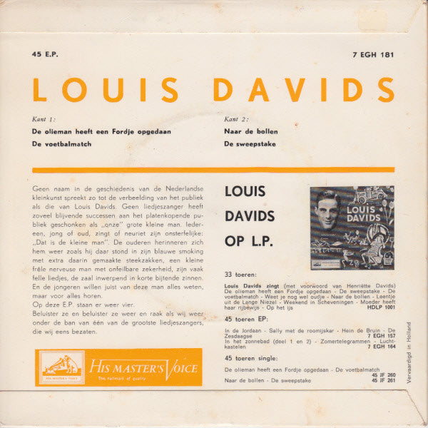 Louis Davids - De Olieman Heeft Een Fordje Opgedaan 30706 Vinyl Singles EP Vinyl Goed / Hoes Goed