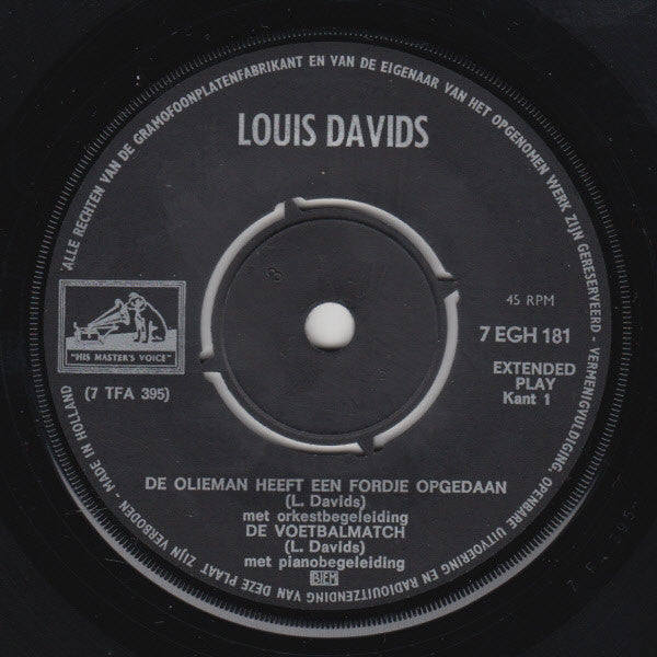 Louis Davids - De Olieman Heeft Een Fordje Opgedaan 30706 Vinyl Singles EP Vinyl Goed / Hoes Goed