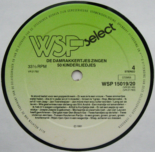 Damrakkertjes - De Damrakkertjes Zingen 100 Bekende Kinderliedjes(LP) 97-98119 Vinyl LP Dubbel Vinyl Zeer Goed / Hoesje Goed "VINYLSINGLES.NL"