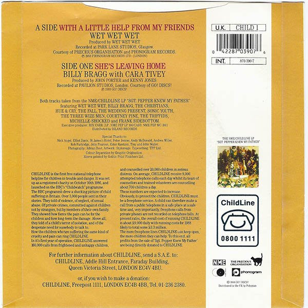 Wet Wet Wet / Billy Bragg - With A Little Help From My Friends / She's Leaving Home 40825 Vinyl Singles Vinyl Goed / Hoes Goed