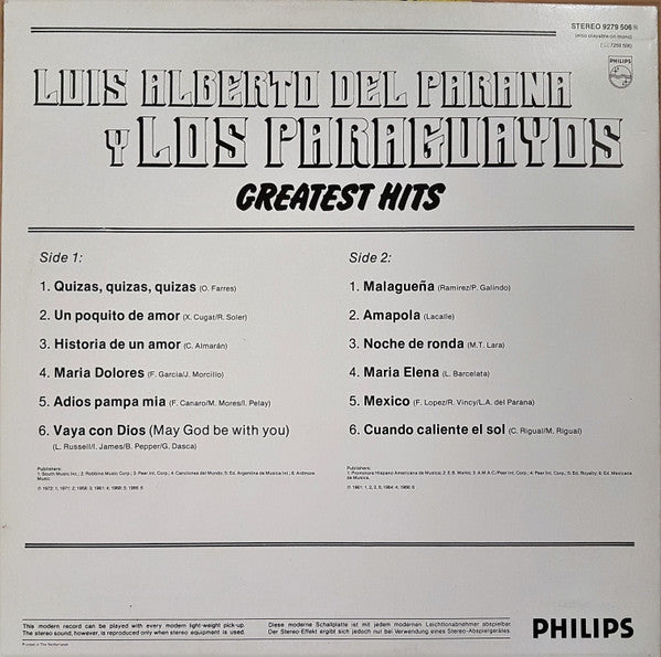 Luis Alberto del Parana y Los Paraguayos - Greatest Hits (LP) 50091 Vinyl LP Vinyl Goed / Hoes Goed