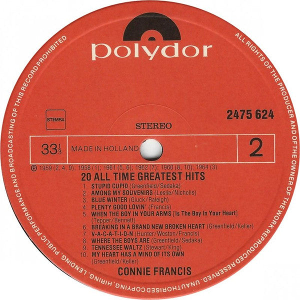 Connie Francis – 20 All Time Greatest Hits (LP) 48237