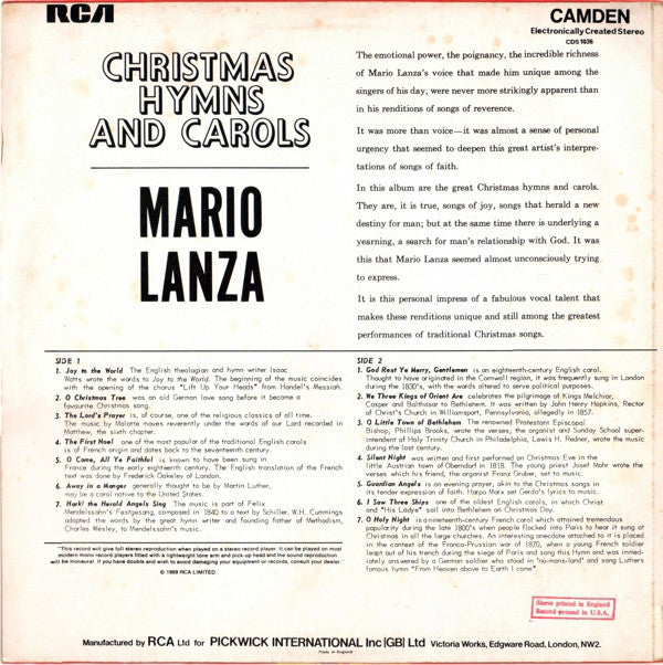 Mario Lanza - Christmas Hymns & Carols (LP) 49825 Vinyl LP Vinyl Goed / Hoes Goed