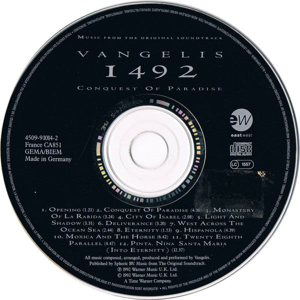 Vangelis - 1492 – Conquest Of Paradise (Music From The Original Soundtrack) (CD) 70597 Compact Disc Goede Staat