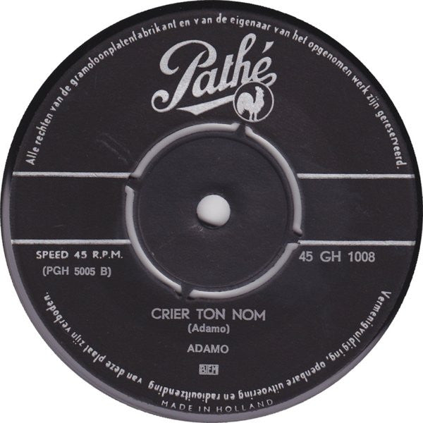 Adamo - Crier Ton Nom Vinyl Singles Vinyl Zeer Goed / Hoesje Generic "VINYLSINGLES.NL"