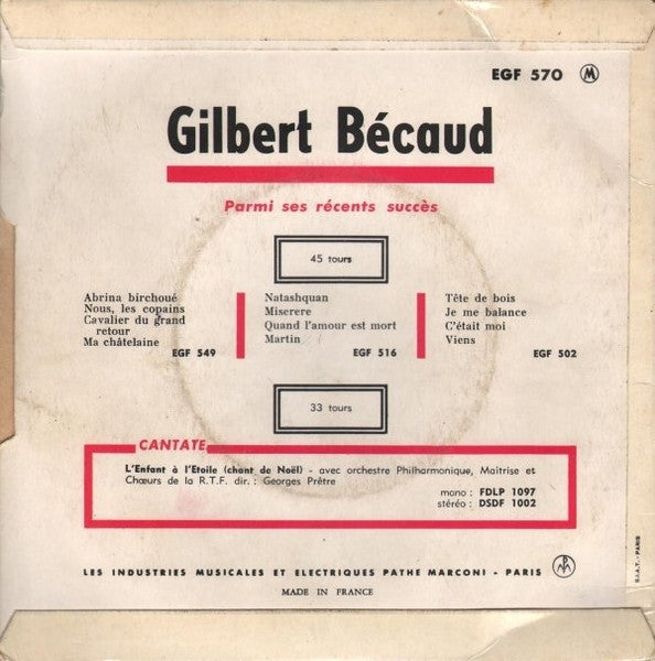 Gilbert Bécaud - Et Maintenant Vinyl Singles EP Vinyl Zeer Goed / Hoesje Goed "VINYLSINGLES.NL"