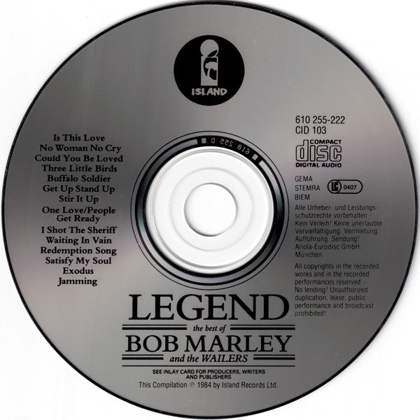 Bob Marley & The Wailers - Legend (The Best Of Bob Marley And The Wailers) (CD) 70978 Compact Disc Goede Staat