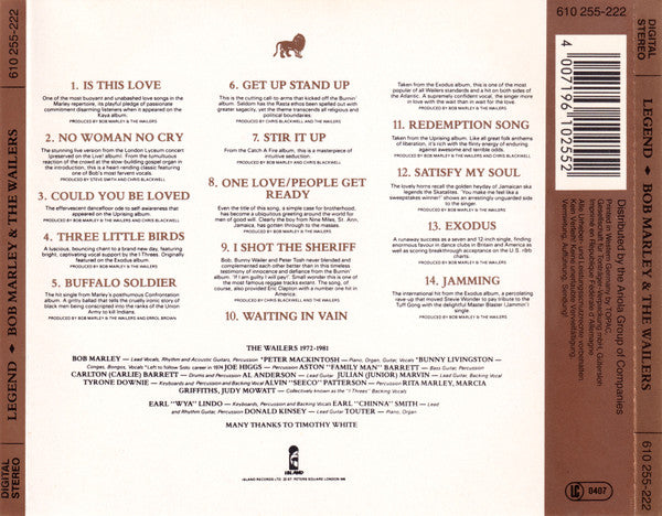 Bob Marley & The Wailers - Legend (The Best Of Bob Marley And The Wailers) (CD) 70978 Compact Disc Goede Staat