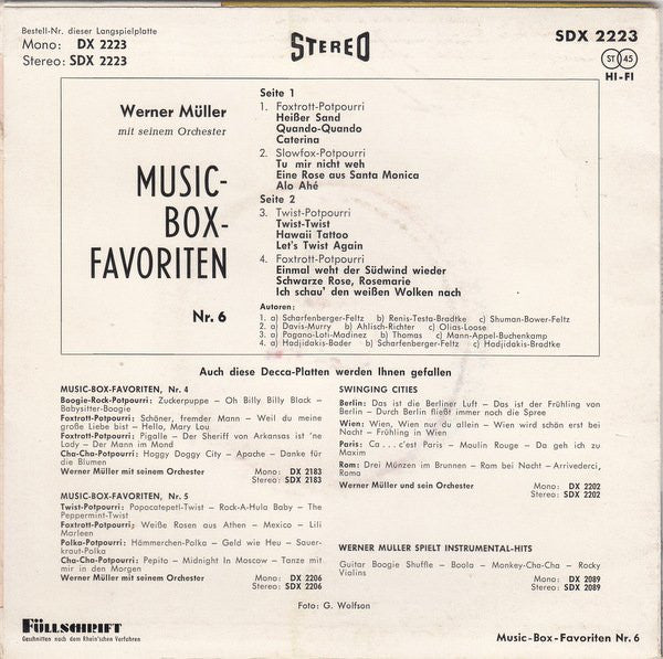 Werner Muller Mit Seine Orchester - Music Box Favoriten 6 17830 Vinyl Singles Vinyl Goed / Hoes Goed