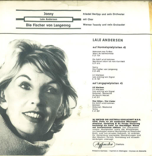Lale Andersen - Jonny 19335 Vinyl Singles Vinyl Goed / Hoes Generic