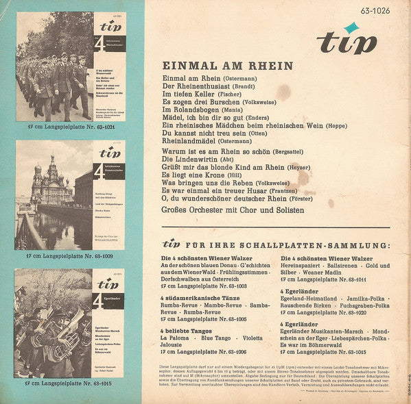 Großes Orchester Mit Chor Und Solisten - Einmal Am Rhein 22430 Vinyl Singles Vinyl Goed / Hoes Goed