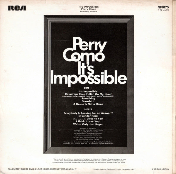 Perry Como - It's Impossible (LP) 43675 Vinyl LP Vinyl Goed / Hoes Goed