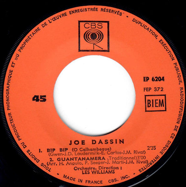 Joe Dassin - Bip Bip 13806 Vinyl Singles EP Vinyl Goed / Hoes Goed