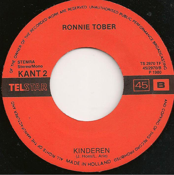 Ronnie Tober - De Zon In M'n Hart 00035 Vinyl Singles Vinyl Goed / Hoes Sticker