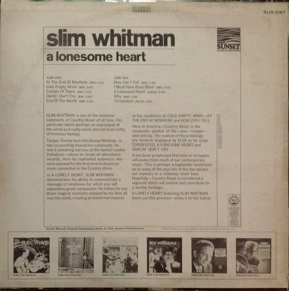 Slim Whitman - A Lonesome Heart (LP) 46328 Vinyl LP Vinyl Goed / Hoes Goed