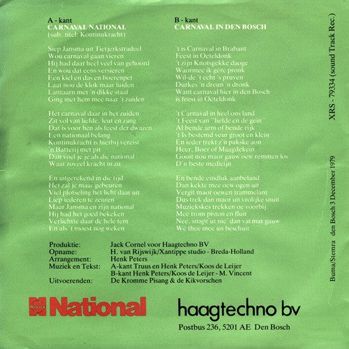 Kromme Pisang & De Kikvorschen - Carnaval National (Kontinu Kracht) 16381 Vinyl Singles Vinyl Goed / Hoes Goed