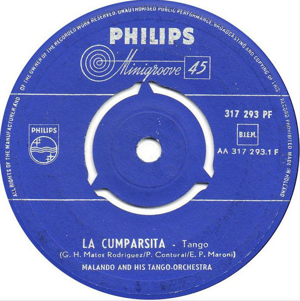 Malando And His Tango Orchestra - La Cumparsita 11325 Vinyl Singles Vinyl Goed / Hoes Goed