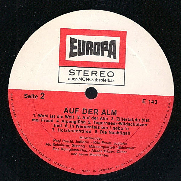 Alfons Bauer - Auf Der Alm Mit Alfons Bauer (LP) Vinyl LP Vinyl Zeer Goed / Hoesje Goed "VINYLSINGLES.NL"