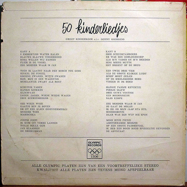 Groot Kinderkoor - 50 Kinderliedjes (LP) 52102 Vinyl LP Vinyl Zeer Goed / Hoesje Goed "VINYLSINGLES.NL"