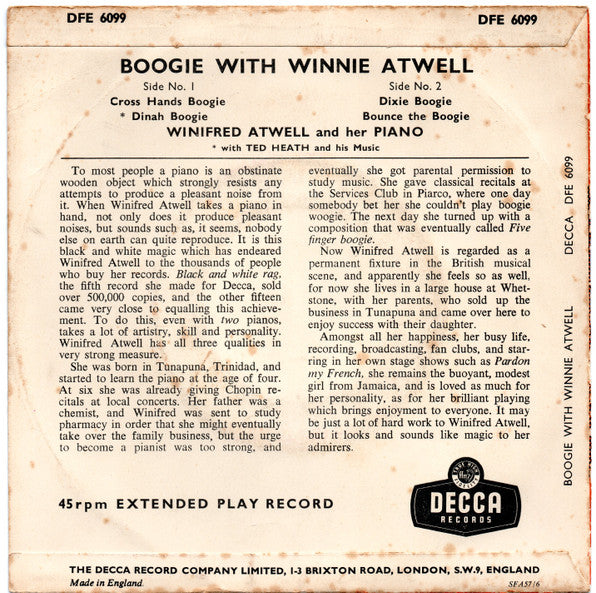 Winifred Atwell - Boogie With Winnie Atwell 42533 Vinyl Singles EP Vinyl Goed / Hoes Goed