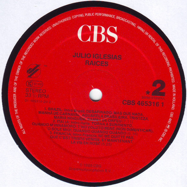 Julio Iglesias - Raices (LP) 48183 Vinyl LP Vinyl Goed / Hoes Goed