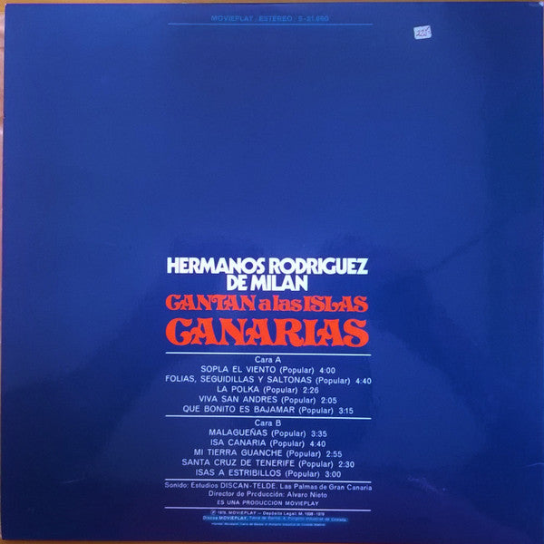 Hermanos Rodriguez Milan - Cantan A Las Islas Canarias (LP) 50092 Vinyl LP Vinyl Goed / Hoes Goed