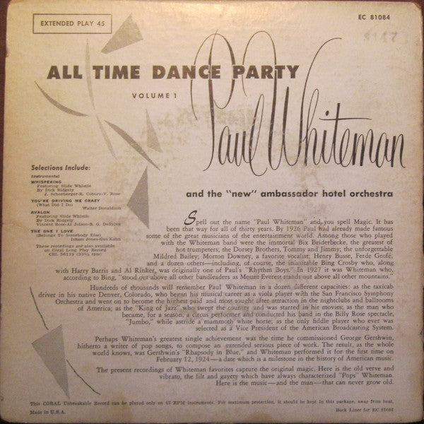 Paul Whiteman - All Time Dance Party Vol. 1 32191 Vinyl Singles EP Vinyl Goed / Hoes Goed