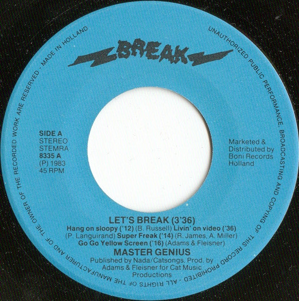 Master Genius - Let's Break 15804 Vinyl Singles Vinyl Goed / Hoes Goed
