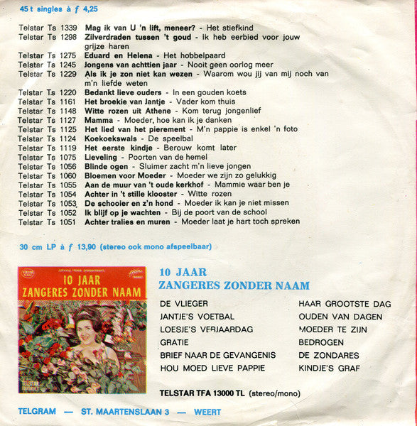 Zangeres Zonder Naam - 's Nachts Op Donkere Boulevard 13808 Vinyl Singles Vinyl Goed / Hoes Goed